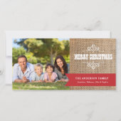 Rustieke Burlap met Rode Banner Foto Kerstmis Feestdagenkaart (Voorkant)