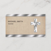 Rustieke Burlap Metallic Jesus Christ Cross Pastor Visitekaartje (Voorkant)