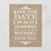 Rustieke Burlap Modern Save the Date Aankondigingskaart (Voorkant)
