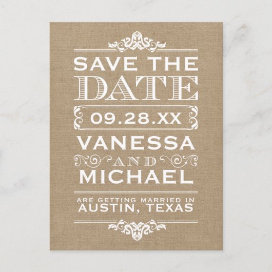 Rustieke Burlap Modern  Save the Date Aankondigingskaart (Voorkant)