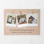 Rustieke Burlap Mountain Forest String Light Weddi Drieluik Uitnodiging (Cover)