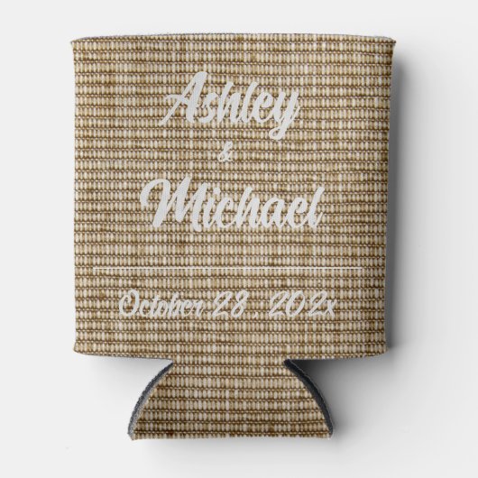 Rustieke Burlap Natuur Pattern Wedding Koelbox Blikjeskoeler (Voorkant)