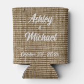 Rustieke Burlap Natuur Pattern Wedding Koelbox Blikjeskoeler (Achterkant)