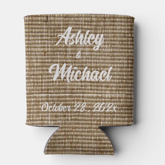 Rustieke Burlap Natuur Pattern Wedding Koelbox Blikjeskoeler (Achterkant)