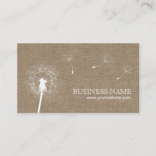 Rustieke Burlap Paardebloem Bruiloft Planning Visitekaartje (Voorkant)