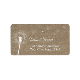 Rustieke Burlap Paardebloem Vintage bruiloft Etiket
