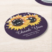 Rustieke Burlap Paarse Zonnebloem Bruiloft Ronde Kartonnen Onderzetter (Gebogen)