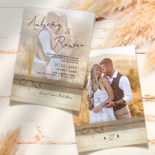 Rustieke Burlap Pampass Grass Eco Boho Fotobruilof Kaart