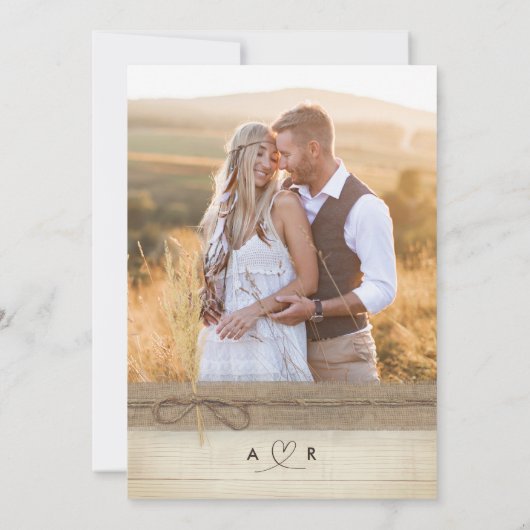 Rustieke Burlap Pampass Grass Eco Boho Fotobruilof Kaart (Achterkant)