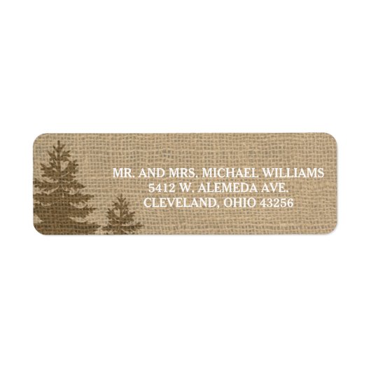 Rustieke Burlap Pine Bomen Winter Bruiloft Labels (Voorkant)