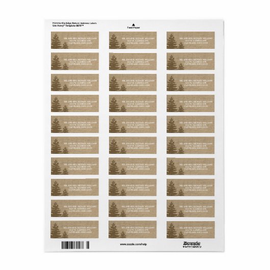 Rustieke Burlap Pine Bomen Winter Bruiloft Labels (Full Sheet)