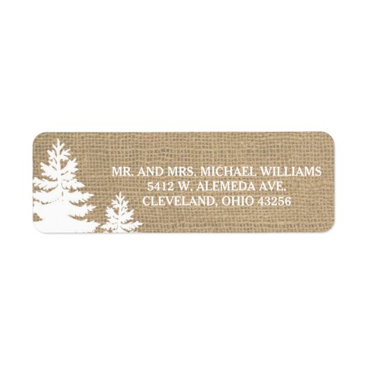 Rustieke Burlap Pine Bomen Winter Bruiloft Labels (Voorkant)