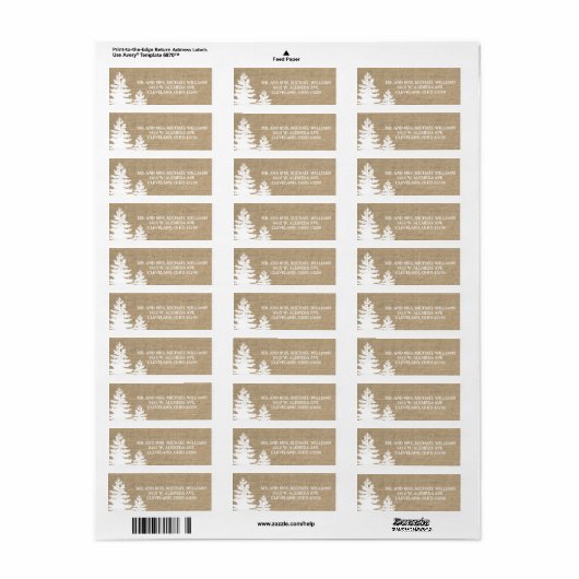 Rustieke Burlap Pine Bomen Winter Bruiloft Labels (Full Sheet)
