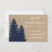 Rustieke Burlap Pine Bomen Winter Bruiloft RSVP (Voorkant)