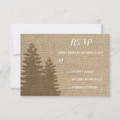 Rustieke Burlap Pine Bomen Winter Bruiloft RSVP (Voorkant)