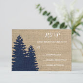 Rustieke Burlap Pine Bomen Winter Bruiloft RSVP Kaartje (Staand voorkant)