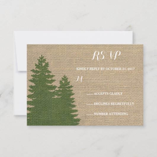 Rustieke Burlap Pine Bomen Winter Bruiloft RSVP Kaartje (Voorkant)