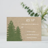 Rustieke Burlap Pine Bomen Winter Bruiloft RSVP Kaartje (Staand voorkant)