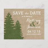 Rustieke Burlap Pine Bomen Winter Save the Date Aankondigingskaart (Voorkant)