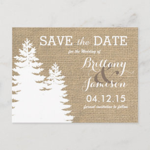 Rustieke Burlap Pine Bomen Winter Save the Date Aankondigingskaart