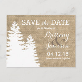 Rustieke Burlap Pine Bomen Winter Save the Date Aankondigingskaart