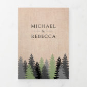 Rustieke Burlap Pine Trees Foto Bos Huwelijk Drieluik Uitnodiging (Cover)