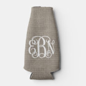Rustieke Burlap Preppy Script Monogram Flesjeskoeler (Voorkant)