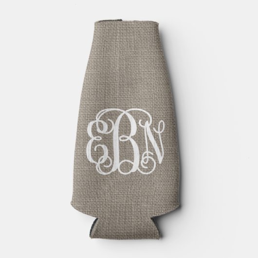 Rustieke Burlap Preppy Script Monogram Flesjeskoeler (Voorkant)