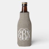 Rustieke Burlap Preppy Script Monogram Flesjeskoeler (Fles Voorkant)