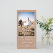 Rustieke Burlap Print bruiloft Dank u fotokaarten Bedankkaart (Staand voorkant)