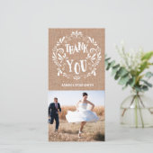 Rustieke Burlap Print bruiloft Dank u fotokaarten Bedankkaart (Staand voorkant)