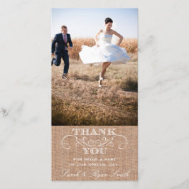 Rustieke Burlap Print bruiloft Dank u fotokaarten Bedankkaart