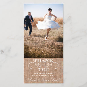 Rustieke Burlap Print bruiloft Dank u fotokaarten Bedankkaart