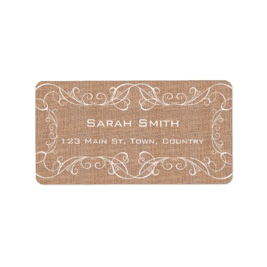 Rustieke Burlap Print Bruiloft Retour RSVP Labels (Voorkant)