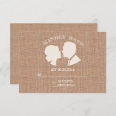 Rustieke Burlap Print Bruiloft RSVP Kaart (Voorkant / Achterkant)