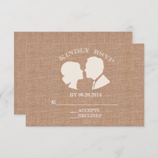 Rustieke Burlap Print Bruiloft RSVP Kaart (Voorkant / Achterkant)