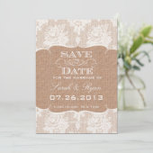 Rustieke Burlap Print & Kant Save the Date (Staand voorkant)
