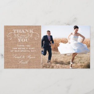 Rustieke Burlap Print trouwfoto dank u kaarten