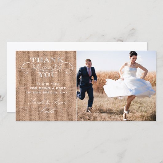 Rustieke Burlap Print trouwfoto dank u kaarten (Voorkant / Achterkant)
