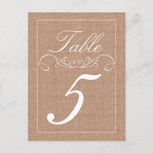 Rustieke Burlap Print Trouwtafel Nummer Kaarten (Voorkant)