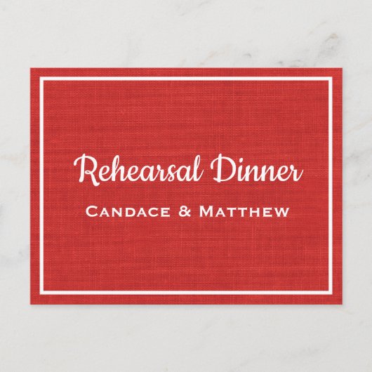 Rustieke Burlap Red Country repetitie diner Uitnodiging Briefkaart (Voorkant)