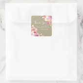 Rustieke Burlap Roze Bloemen Baby shower Dank u Vierkante Sticker (Tas)