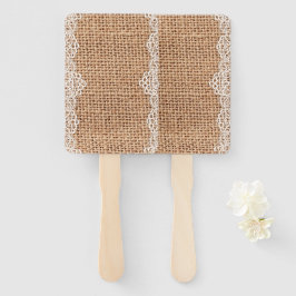 Rustieke Burlap Sack met Witte Kant. Handwaaier