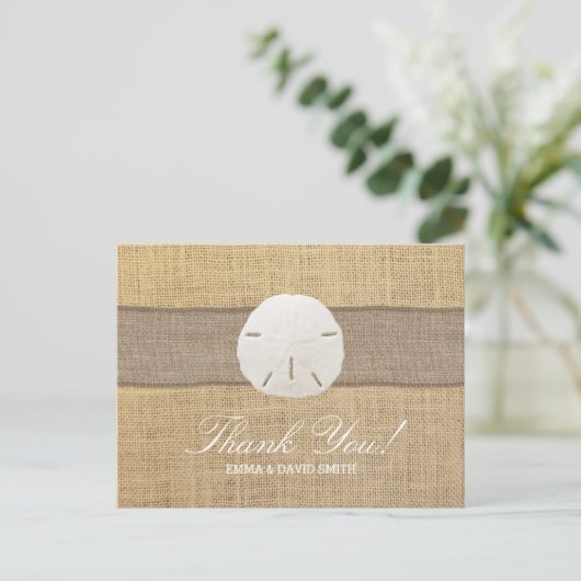 Rustieke Burlap Sand Dollar Bedankt Briefkaart (Staand voorkant)