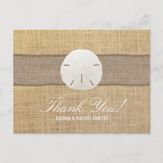 Rustieke Burlap Sand Dollar Bedankt Briefkaart (Voorkant)