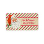 Rustieke Burlap  Santa Christmas Stripes Etiket<br><div class="desc">Schattigee en klassieke kerst adresetiketten met een vintage afbeelding van de Kerstman op een rode,  witte en groene strepen en geelbruin juweelpatroon ontwerp.</div>
