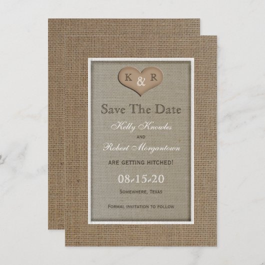 Rustieke Burlap Save the Date Uitnodiging (Voorkant / Achterkant)