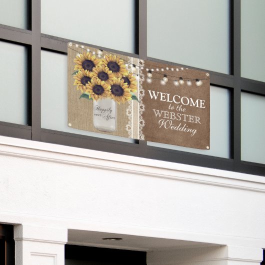 Rustieke Burlap Schuur Bruiloft Zonnebloem Mason J Spandoek (Buitenkant Gebouw)