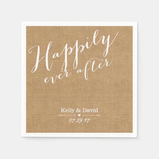 Rustieke Burlap Script nog lang en gelukkig na de  Servetten (Voorkant)