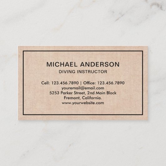 Rustieke Burlap Scuba Diving Instructor Visitekaartje (Achterkant)